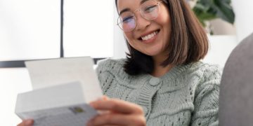 Woman opening a high-yield savings account.