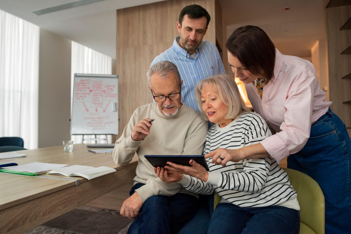 Young people planning retirement with their grandparents